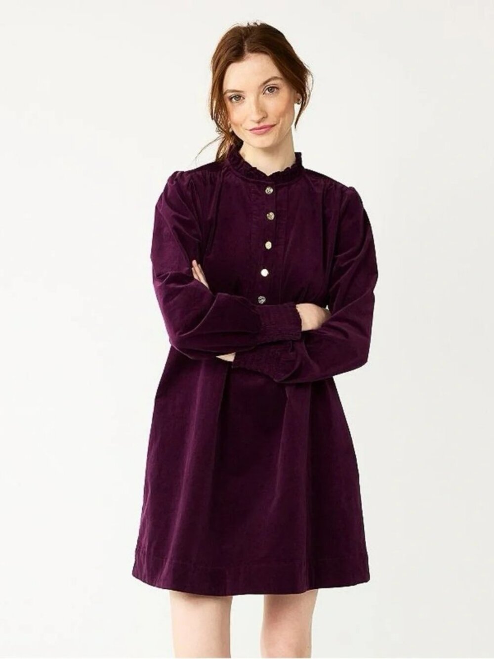 Draper James Plum Corduroy Long Sleeve Dress